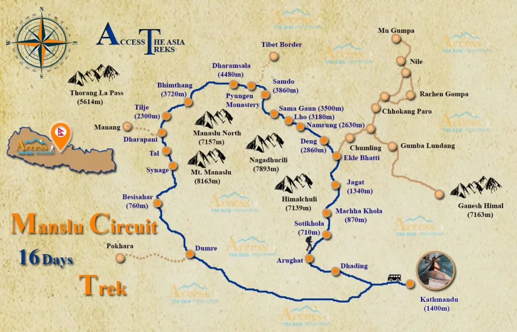 Manaslu Circuit Trek Route Map