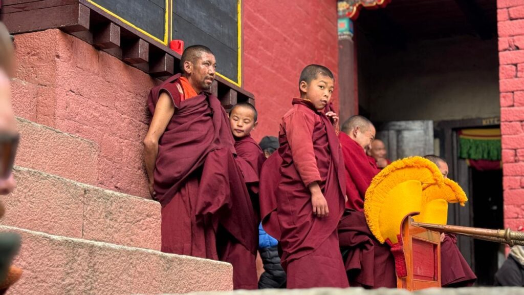 Monks during the Buddhist festival. Young monks learning the way of belief in monastery.