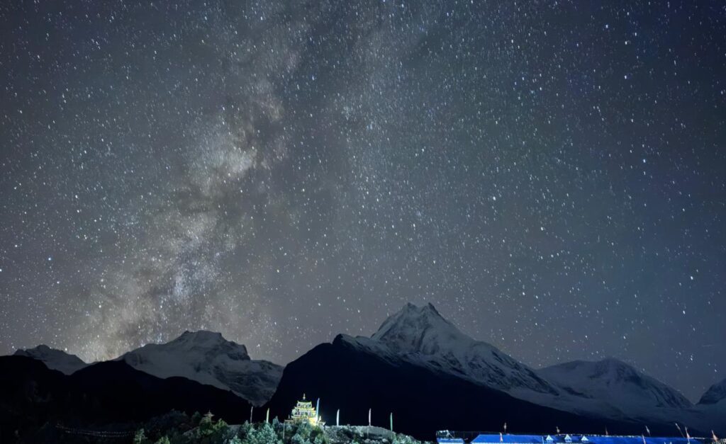 Night view of milky way and Mt manaslu