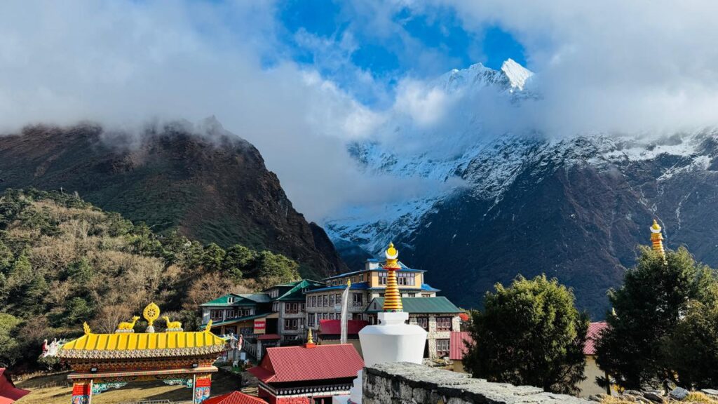 View of mountain from Buddhist Monastery in Himalayas